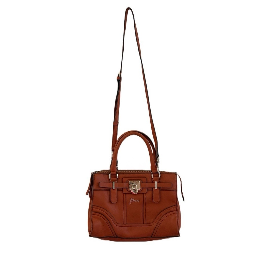 Guess Women's Shoulder Bag Satchel Handbag Purse Orange With Gold Trim